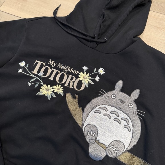 My Neighbor Totoro Hoodie 2XL Black Studio Ghibli Floral Pullover Anime Official - Picture 2 of 8